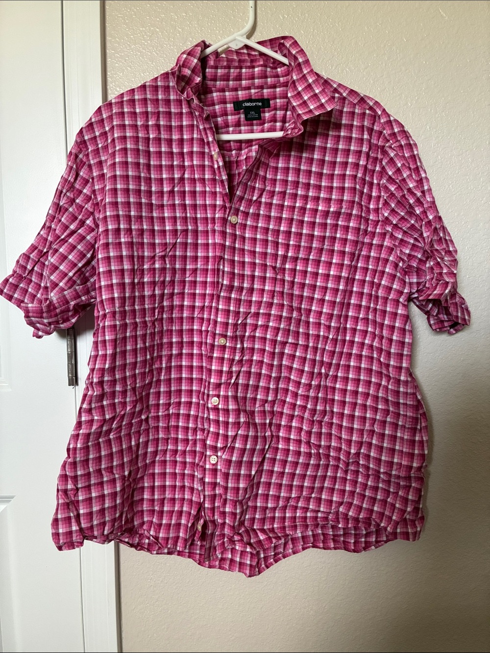 Claiborne Pink Plaid Short-Sleeve Button-Down Shirt